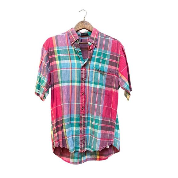 Vintage Other - Vintage 90s Made in USA Madras Plaid Handwoven Men's Shirt